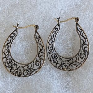 Vintage Filigree Sterling Silver Clasp Hoops
